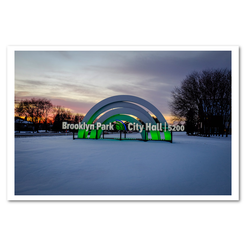 Neon City Sign lit up at dusk Fine Art Print