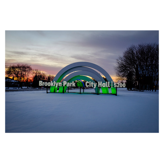 Neon City Sign lit up at dusk Photo Print