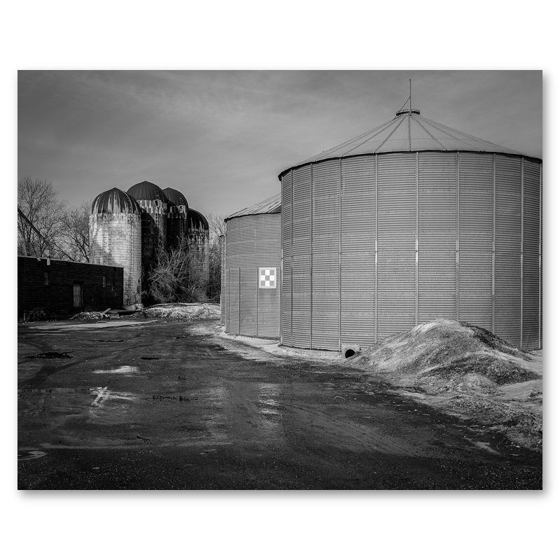 Distant Silos Metal Print, float-mounted, printed edge to edge