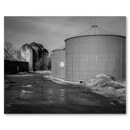 Distant Silos Metal Print, float-mounted, printed edge to edge