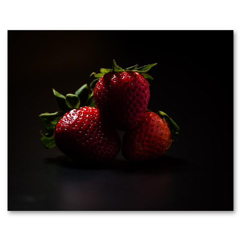 Strawberries In Shadow Metal Print, float-mounted, printed edge to edge