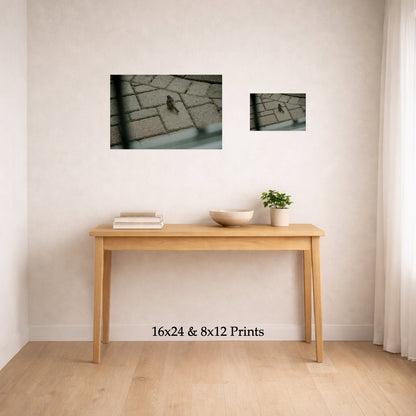 Grid Search at 16x24 and 8x12 on a wall above a console table, shown to scale