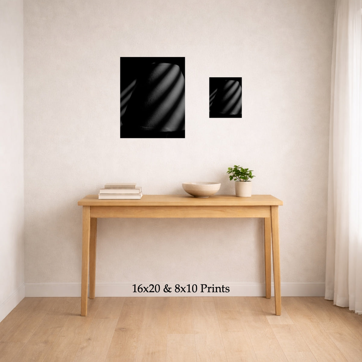 Blind Spot at 16x20 and 8x10 on a wall above a console table, shown to scale