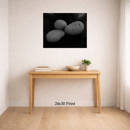 Starch Contrast as a 24x30 print on a wall above a console table, shown to scale