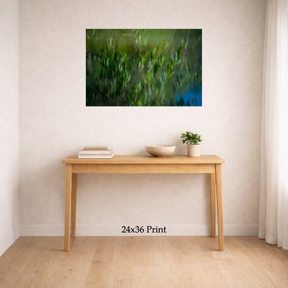 Watercolored as a 24x36 print on a wall above a console table, shown to scale