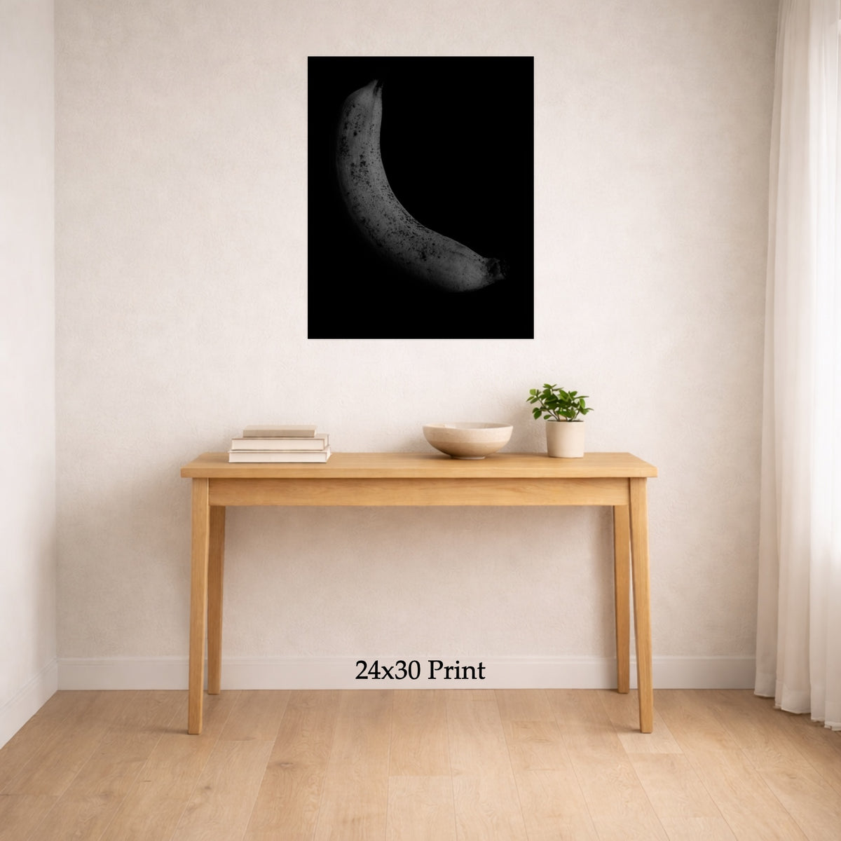 Spotted as a 24x30 print on a wall above a console table, shown to scale